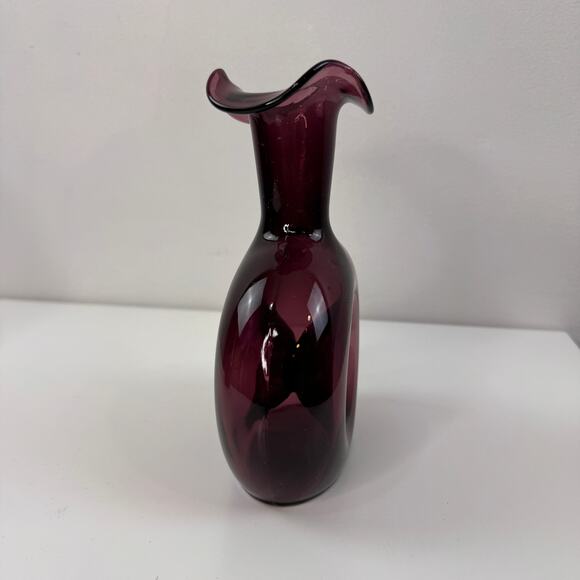 Set 2 Vintage BLENKO Pinched Donut Purple Amethyst Tulip Vase Glass Teardrop MCM - Picture 4 of 12